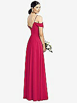 Rear View Thumbnail - Vivid Pink Cold-Shoulder V-Back Chiffon Maxi Dress
