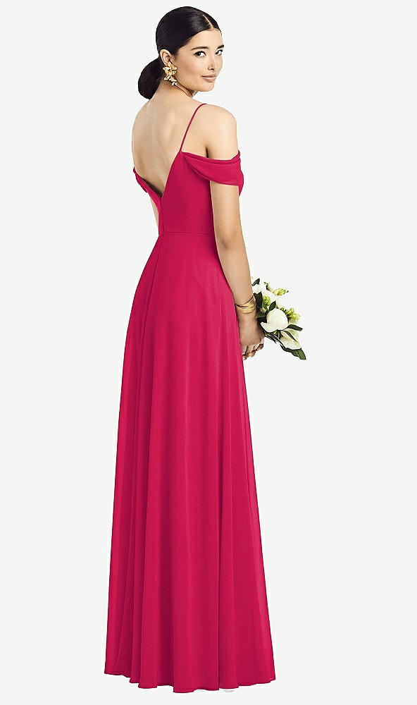 Back View - Vivid Pink Cold-Shoulder V-Back Chiffon Maxi Dress