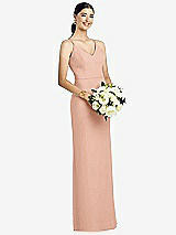 Rear View Thumbnail - Pale Peach Draped Blouson Back Chiffon Maxi Dress