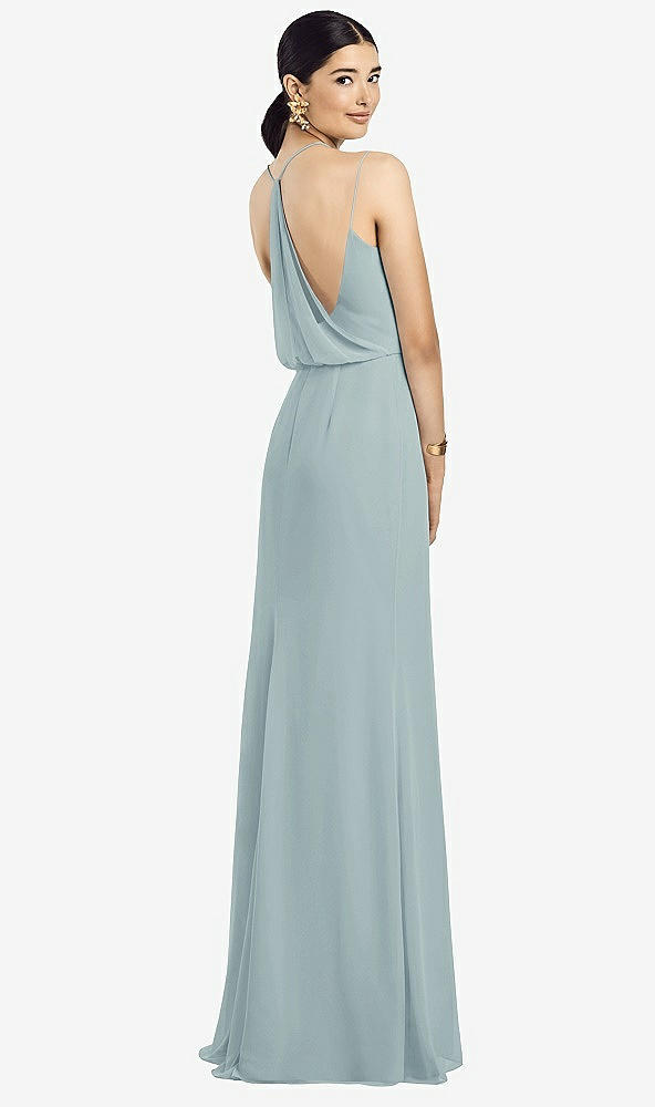 Front View - Morning Sky Draped Blouson Back Chiffon Maxi Dress