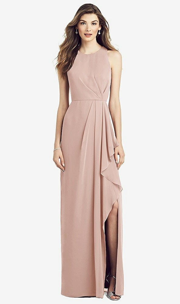 Front View - Toasted Sugar Sleeveless Chiffon Dress with Draped Front Slit