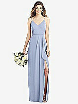 Front View Thumbnail - Sky Blue Spaghetti Strap Draped Skirt Gown with Front Slit