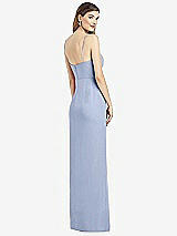 Rear View Thumbnail - Sky Blue Spaghetti Strap Draped Skirt Gown with Front Slit