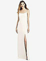 Alt View 1 Thumbnail - Ivory Spaghetti Strap V-Back Crepe Gown with Front Slit