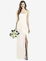 Front View Thumbnail - Ivory Spaghetti Strap V-Back Crepe Gown with Front Slit