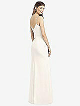 Rear View Thumbnail - Ivory Spaghetti Strap V-Back Crepe Gown with Front Slit