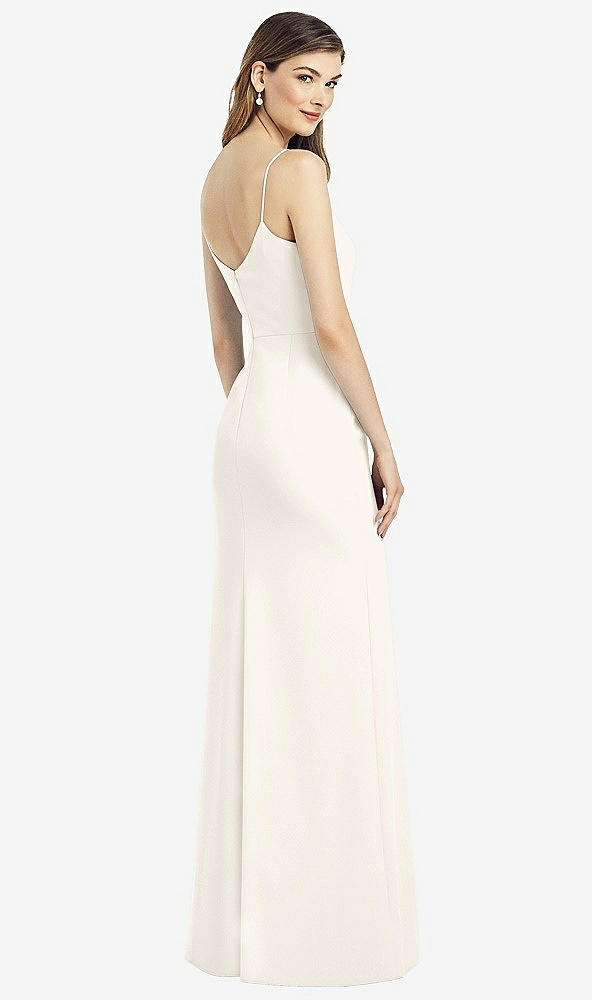 Back View - Ivory Spaghetti Strap V-Back Crepe Gown with Front Slit
