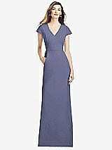 Alt View 1 Thumbnail - French Blue Cap Sleeve A-line Crepe Gown with Pockets