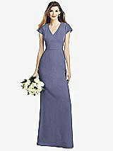 Front View Thumbnail - French Blue Cap Sleeve A-line Crepe Gown with Pockets