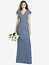 Front View Thumbnail - Larkspur Blue Cap Sleeve A-line Crepe Gown with Pockets