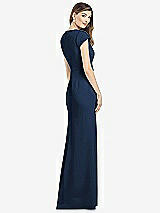 Rear View Thumbnail - Midnight Navy Cap Sleeve A-line Crepe Gown with Pockets