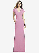 Alt View 1 Thumbnail - Powder Pink Cap Sleeve A-line Crepe Gown with Pockets