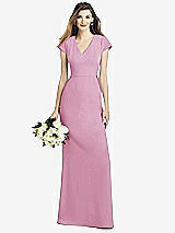 Front View Thumbnail - Powder Pink Cap Sleeve A-line Crepe Gown with Pockets