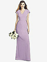 Front View Thumbnail - Pale Purple Cap Sleeve A-line Crepe Gown with Pockets