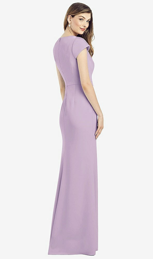 Back View - Pale Purple Cap Sleeve A-line Crepe Gown with Pockets