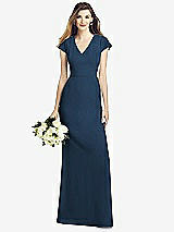Front View Thumbnail - Sofia Blue Cap Sleeve A-line Crepe Gown with Pockets