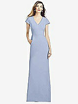 Alt View 1 Thumbnail - Sky Blue Cap Sleeve A-line Crepe Gown with Pockets