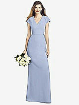 Front View Thumbnail - Sky Blue Cap Sleeve A-line Crepe Gown with Pockets