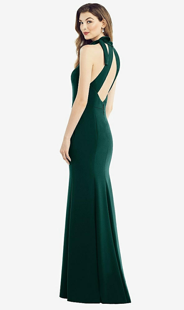 Front View - Evergreen Bow-Neck Open-Back Trumpet Gown
