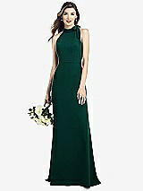 Rear View Thumbnail - Evergreen Bow-Neck Open-Back Trumpet Gown