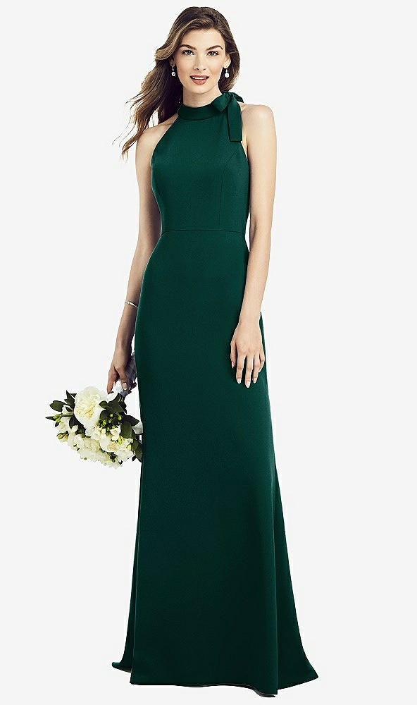 Back View - Evergreen Bow-Neck Open-Back Trumpet Gown