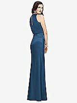 Rear View Thumbnail - Dusk Blue Sleeveless Blouson Bodice Trumpet Gown