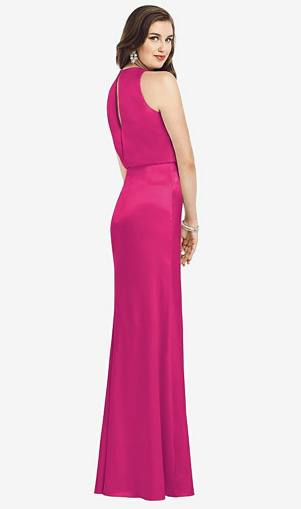 Back View - Think Pink Sleeveless Blouson Bodice Trumpet Gown