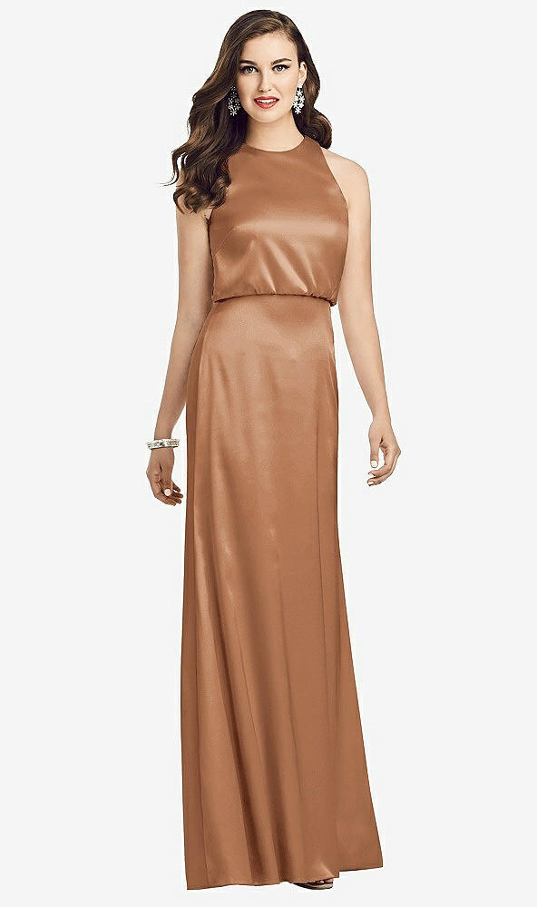 Front View - Toffee Sleeveless Blouson Bodice Trumpet Gown