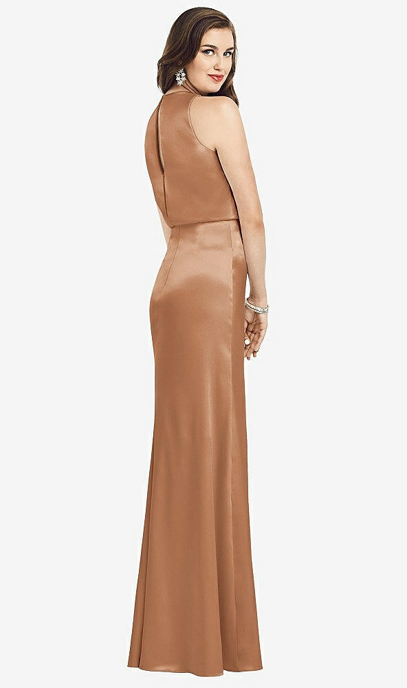 Back View - Toffee Sleeveless Blouson Bodice Trumpet Gown