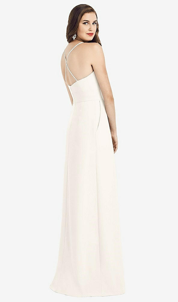 Back View - Ivory Criss Cross Back Crepe Halter Dress with Pockets