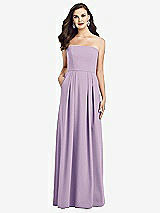 Front View Thumbnail - Pale Purple Strapless Pleated Skirt Crepe Dress with Pockets
