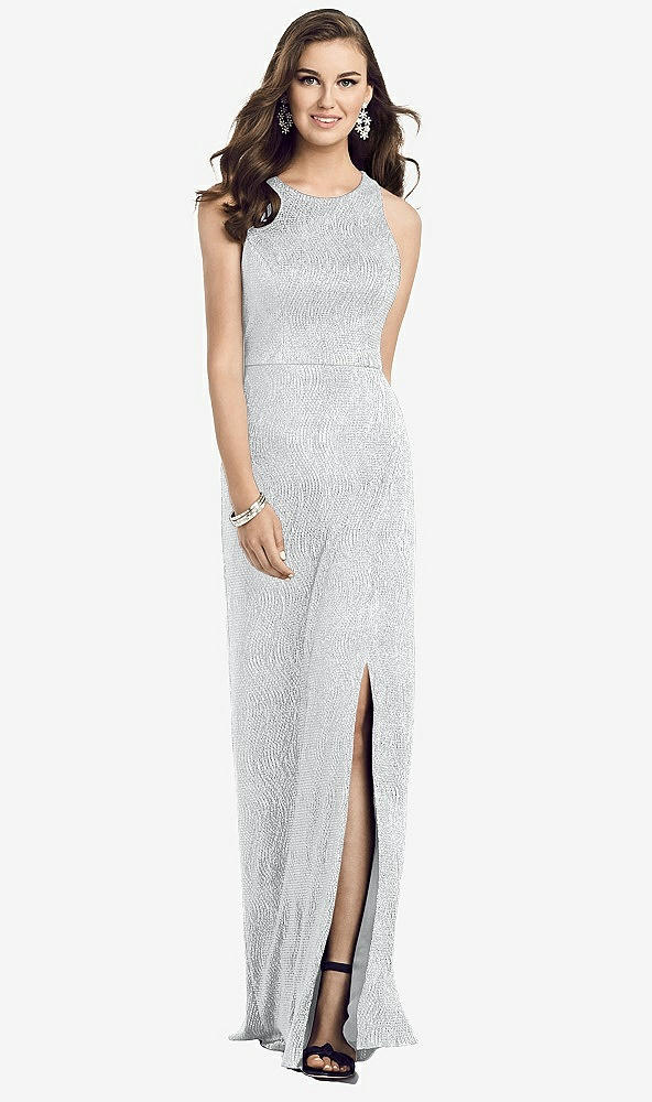 Front View - Silver Sleeveless Scoop Neck Metallic Trumpet Gown