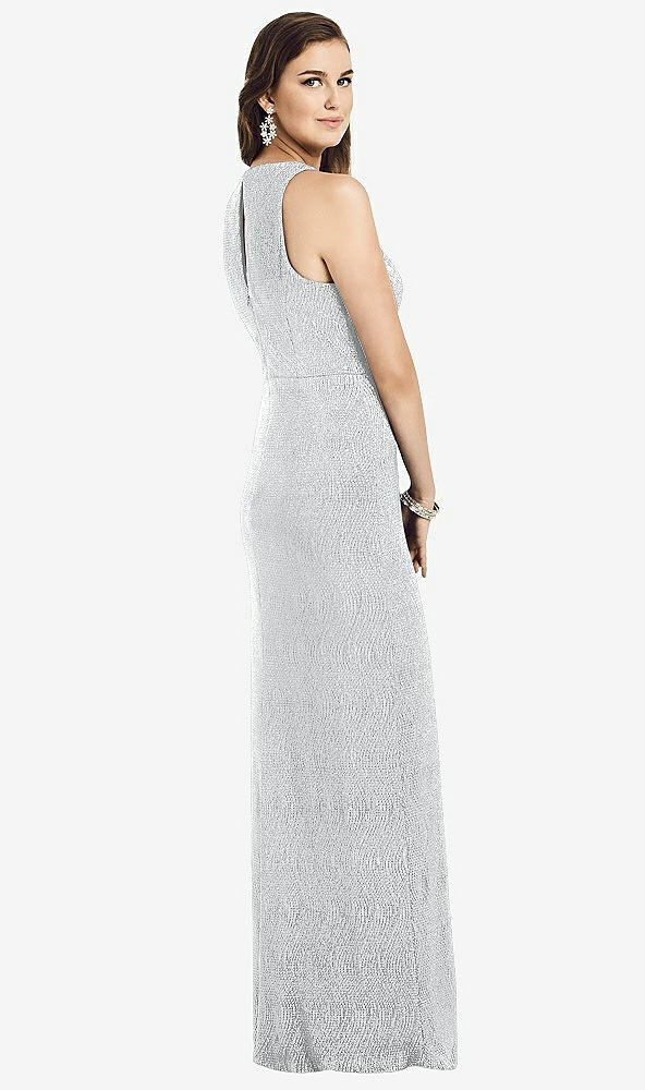Back View - Silver Sleeveless Scoop Neck Metallic Trumpet Gown