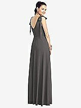 Rear View Thumbnail - Caviar Gray Bow-Shoulder V-Back Chiffon Gown with Front Slit