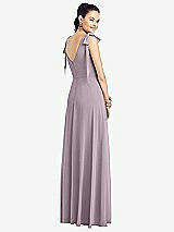Rear View Thumbnail - Lilac Dusk Bow-Shoulder V-Back Chiffon Gown with Front Slit