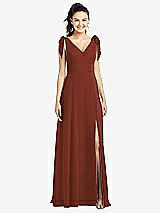 Front View Thumbnail - Auburn Moon Bow-Shoulder V-Back Chiffon Gown with Front Slit