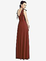 Rear View Thumbnail - Auburn Moon Bow-Shoulder V-Back Chiffon Gown with Front Slit