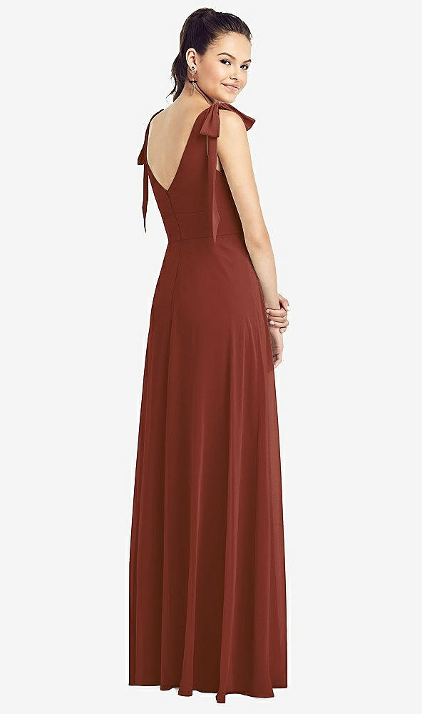 Back View - Auburn Moon Bow-Shoulder V-Back Chiffon Gown with Front Slit