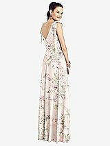 Rear View Thumbnail - Blush Garden Bow-Shoulder V-Back Chiffon Gown with Front Slit