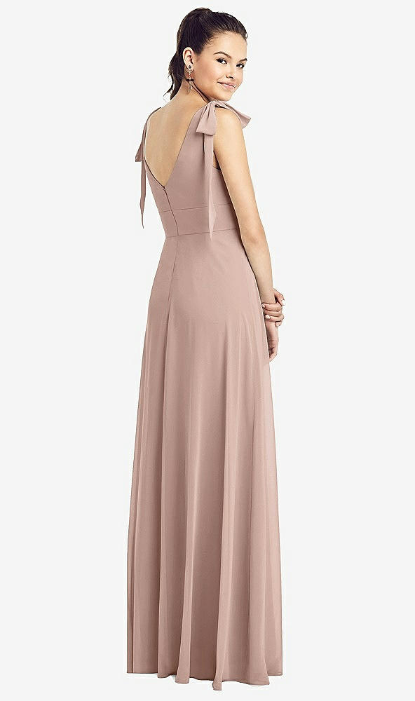 Back View - Bliss Bow-Shoulder V-Back Chiffon Gown with Front Slit