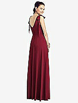 Rear View Thumbnail - Burgundy Bow-Shoulder V-Back Chiffon Gown with Front Slit