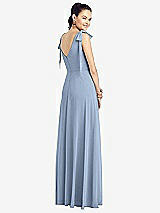 Rear View Thumbnail - Cloudy Bow-Shoulder V-Back Chiffon Gown with Front Slit