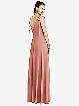 Rear View Thumbnail - Desert Rose Bow-Shoulder V-Back Chiffon Gown with Front Slit