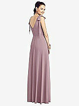 Rear View Thumbnail - Dusty Rose Bow-Shoulder V-Back Chiffon Gown with Front Slit