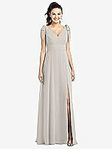 Front View Thumbnail - Oyster Bow-Shoulder V-Back Chiffon Gown with Front Slit