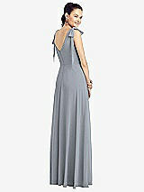 Rear View Thumbnail - Platinum Bow-Shoulder V-Back Chiffon Gown with Front Slit