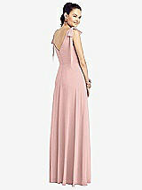 Rear View Thumbnail - Rose - PANTONE Rose Quartz Bow-Shoulder V-Back Chiffon Gown with Front Slit