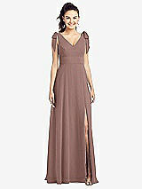 Front View Thumbnail - Sienna Bow-Shoulder V-Back Chiffon Gown with Front Slit