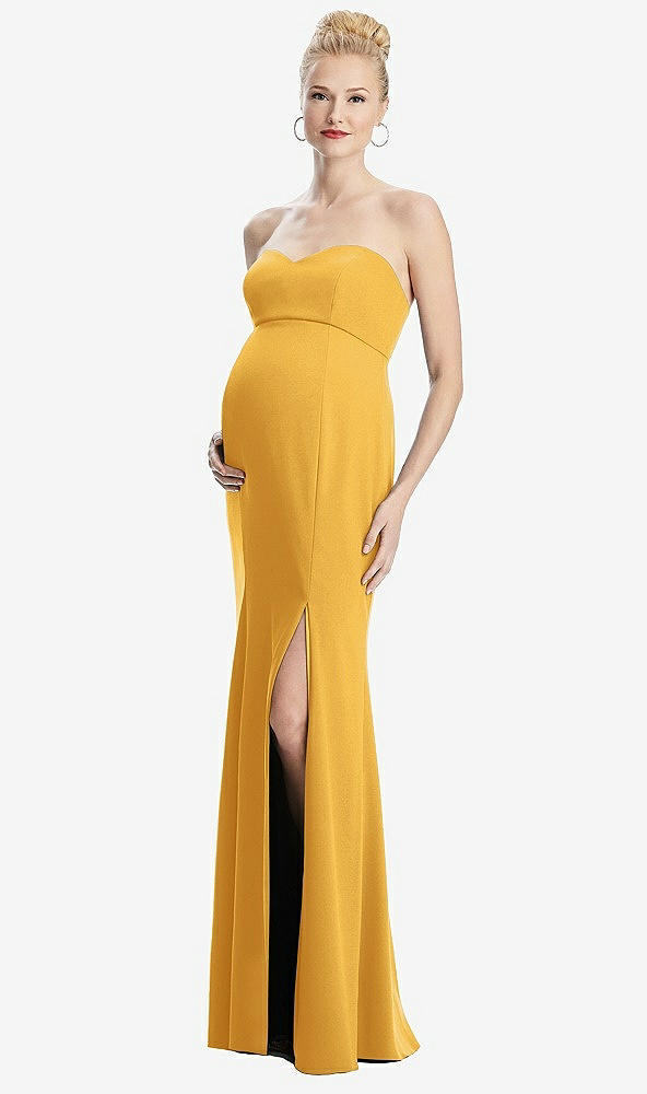 Front View - NYC Yellow Strapless Crepe Maternity Dress with Trumpet Skirt