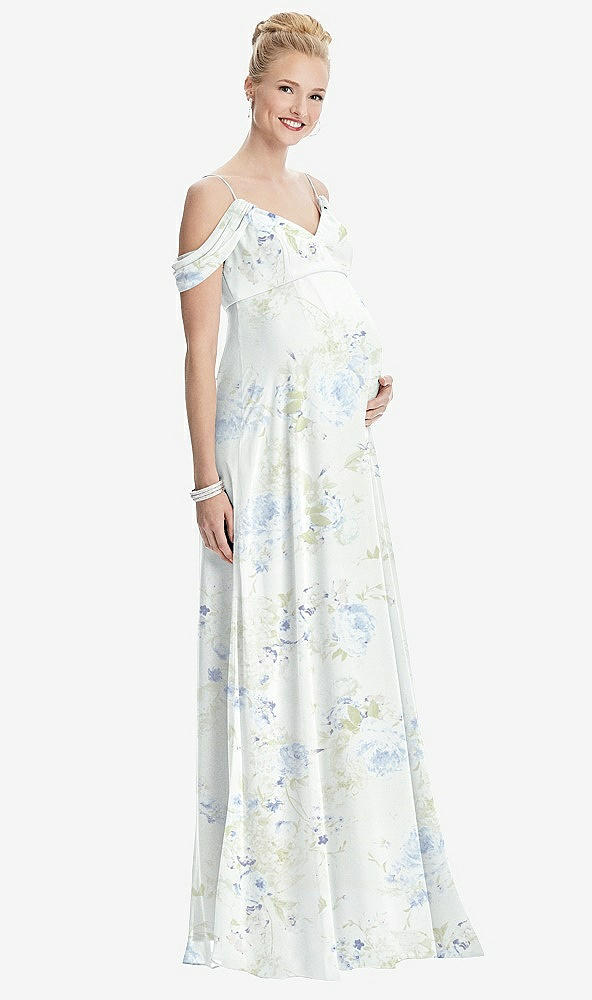 Front View - Bleu Garden Draped Cold-Shoulder Chiffon Maternity Dress
